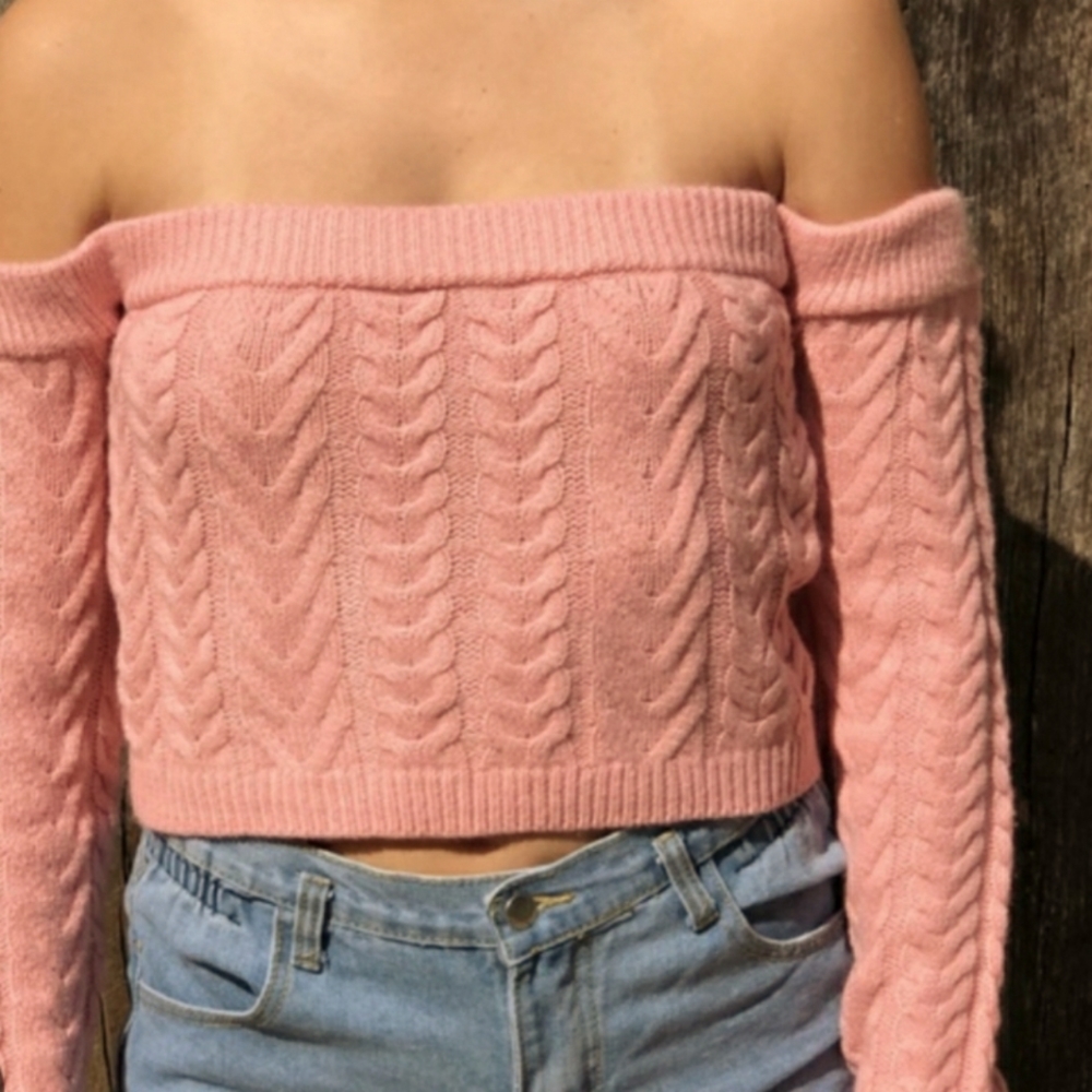 Pink cropped off the shoulder Cloud Ten Sweater